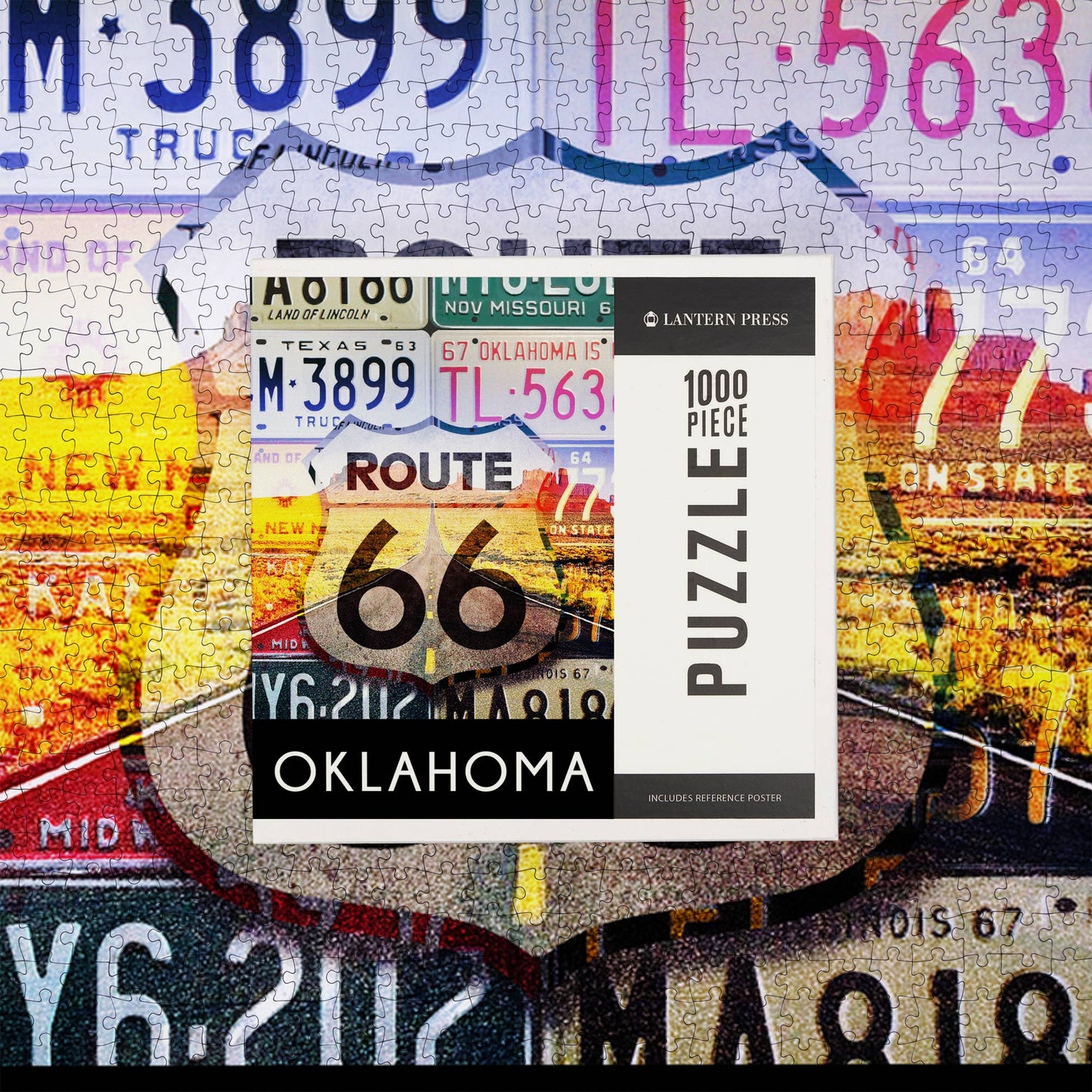 Lantern Press - 1000 PIECE PUZZLE Oklahoma, Route 66 License Plates