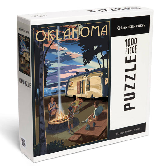 Lantern Press - 1000 PIECE PUZZLE Oklahoma, Retro Camper & Lake