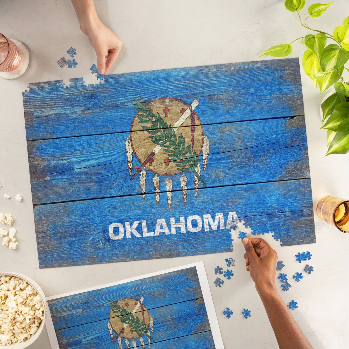 Lantern Press - 1000 PIECE PUZZLE Rustic Oklahoma State Flag