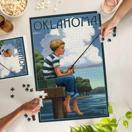 Lantern Press - 1000 PIECE PUZZLE Oklahoma, Boy Fishing