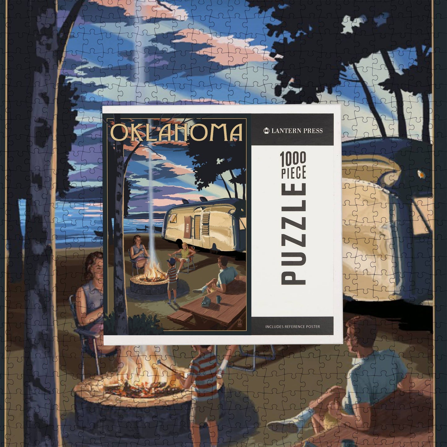 Lantern Press - 1000 PIECE PUZZLE Oklahoma, Retro Camper & Lake