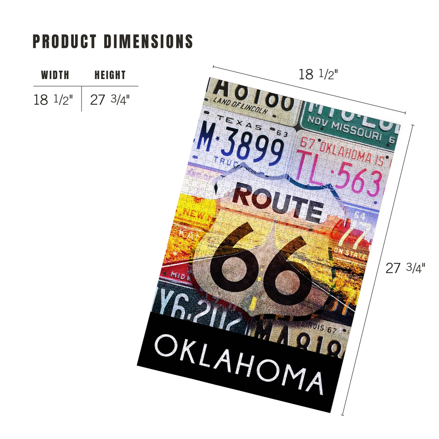 Lantern Press - 1000 PIECE PUZZLE Oklahoma, Route 66 License Plates