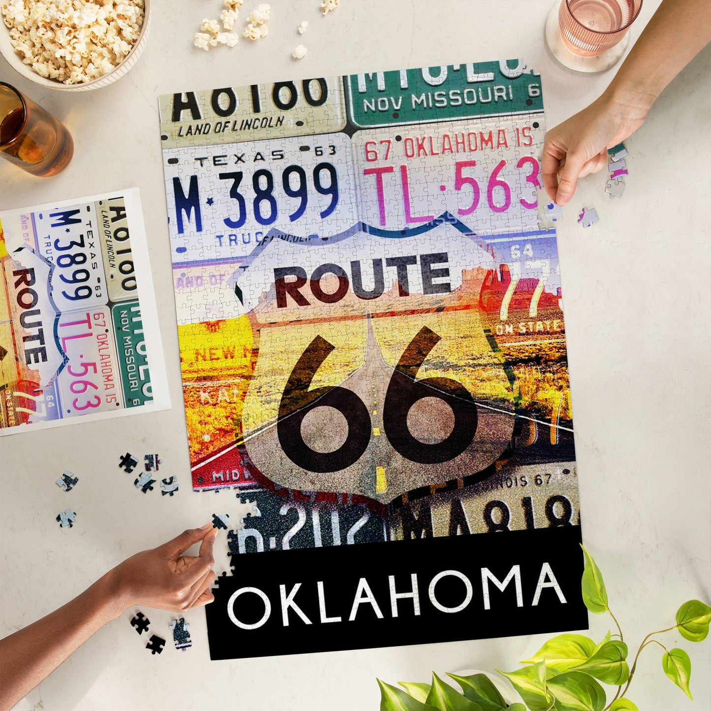 Lantern Press - 1000 PIECE PUZZLE Oklahoma, Route 66 License Plates